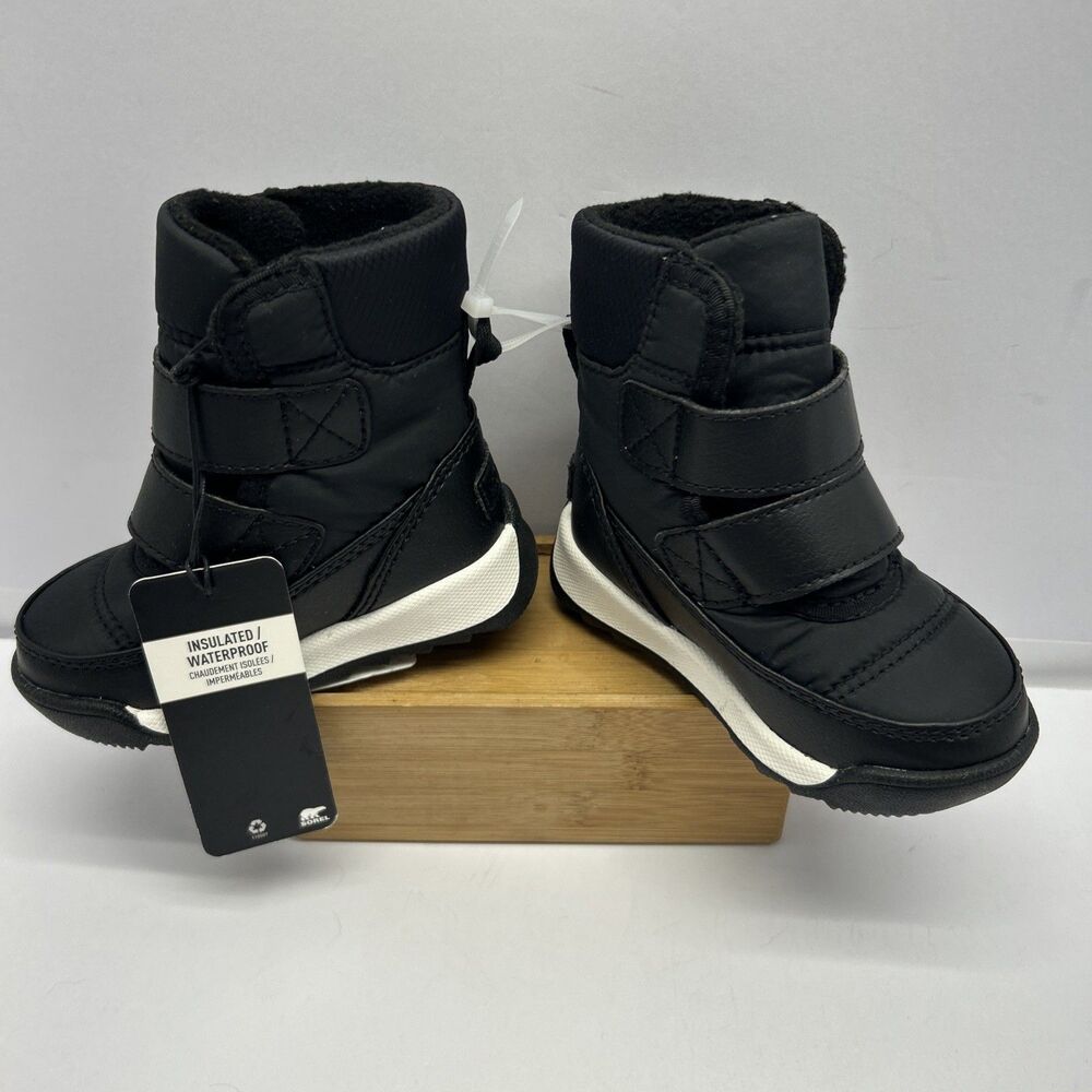 Sorel Toddler 4 Black /White Round Toe Winter Boots Straps New w/Tags